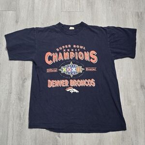 Vintage 1998 NFL Denver Broncos Super Bowl Champions Team Roster Tee Navy/Orange
